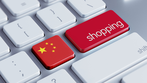 Chinese flag and e-commerce on keyboard